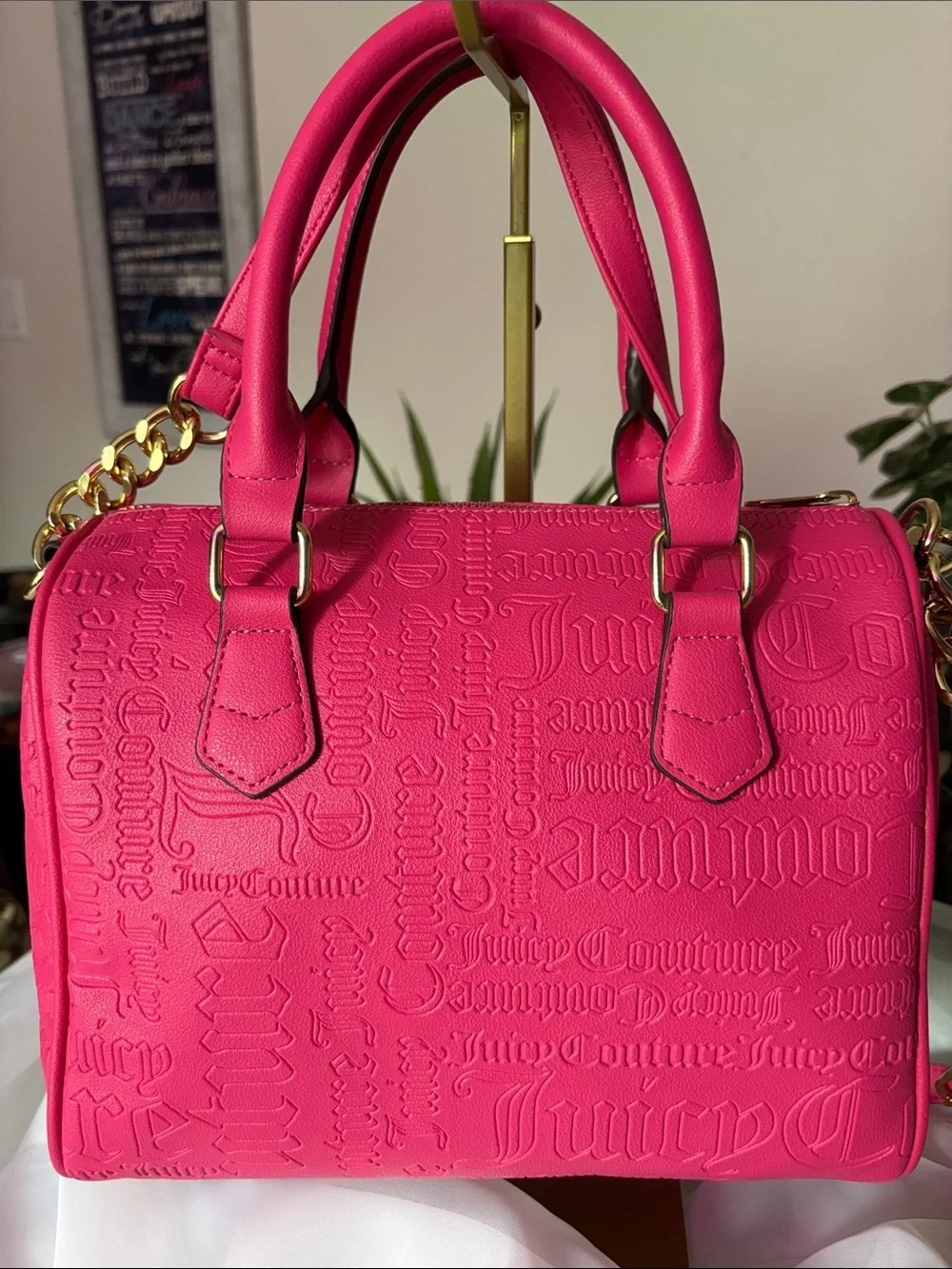 Juicy Couture Bright Pink Embossed Satchel with Heart Tag
